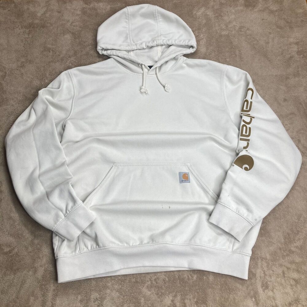 Carhartt Men's White Logo Sleeve Pullover Hoodie